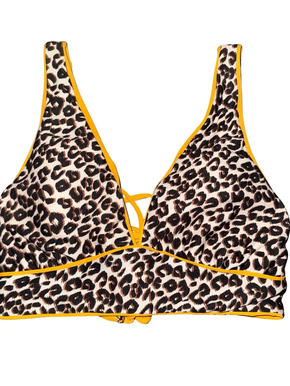Becca Leopard Print Halter Bikini Top Yellow trim‎ Y2K Beachy Boho Swim